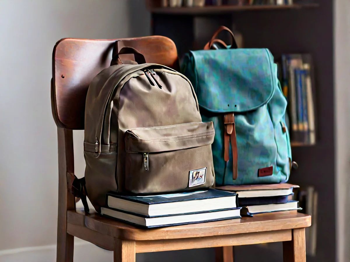 Una mochila de estudiante y varios libros sobre una silla de madera