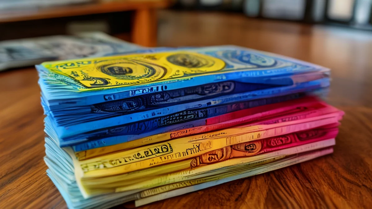 Un tas de billets de dollars australiens avec différents montants et numéros de série.